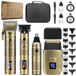 Ensemble de rasoirs électriques rétro professionnels 4 en 1 pour hommes <span class=keywords><strong>Tondeuse</strong></span> à cheveux et à barbe en acier inoxydable alimentée par USB pour le toilettage de la <span class=keywords><strong>tondeuse</strong></span> - Product Image 1