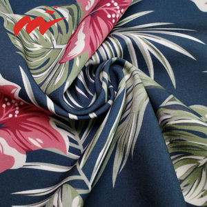 Anyaman poliester spandeks ringan gaya Modern 4 cara peregangan daun tropis motif bunga Hawaii kain untuk gaun - Product Image 3