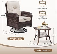 Ensemble de meubles de jardin rotatifs en osier de luxe avec coussins, table et chaises, idéal pour véranda, balcon, terrasse