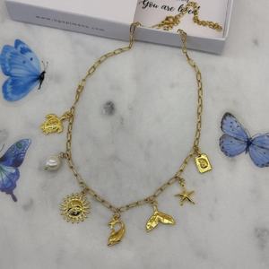 Collier Étanche en Acier Inoxydable Plaqué Or 18K PVD avec Pendentifs Tortue Marine, Étoile de Mer, Coquillage et Hippocampe pour Femme – Idéal Plage et Océan - Product Image 4