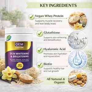 Poudre de Protéine de Lactosérum Bio Éclaircissante pour la Peau, Marque Privée, Vitamine C, Collagène Naturel Halal, Booster 500g/Bouteille, Vente en Gros OEM ODM - Product Image 3