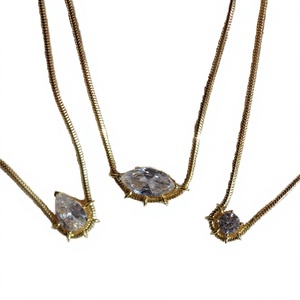 Collier pendentif en zircon en forme de goutte d'eau avec chaîne serpent multi-trous en cuivre, style Europe-Amérique, électroplaqué, pour femme, INS - Product Image 4