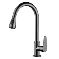 Robinet de cuisine moderne monocommande en céramique avec fonction anti-éclaboussures, finition brossée, douchette extractible, eau chaude/froide, bec rotatif en laiton