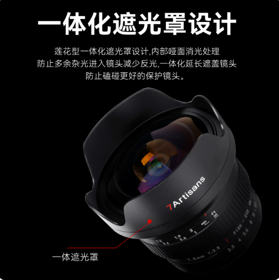 7Artisans 7.5mm F2.8 Mark II Fixed Focus Fisheye Lens 11cm APS-C Sensor Manual Focus for E Mount EOS-R/EOS-M/Fuji FX/M43