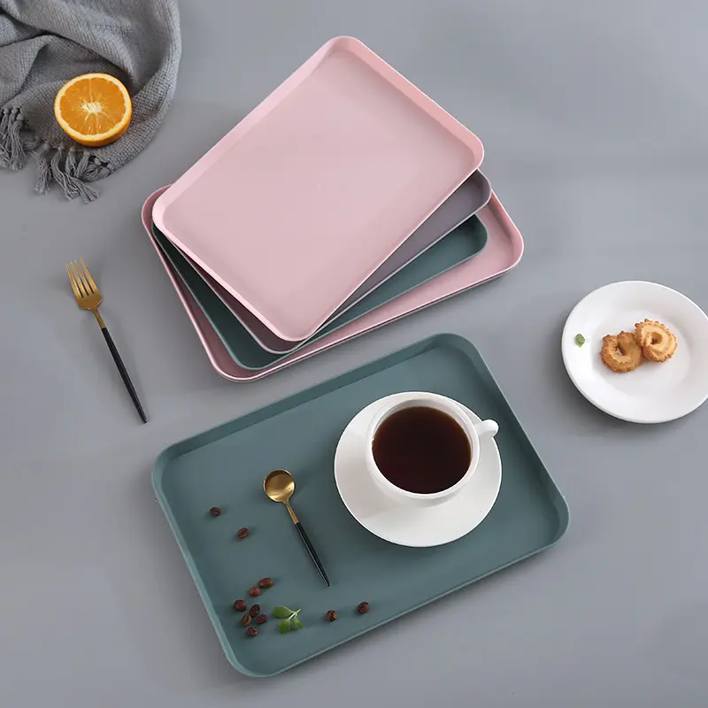Nordic Plastic Tray Rectangular Storage Tray Home Kitchen Supply Fruit Dessert Trays Cup Plate Tableware Multi-function