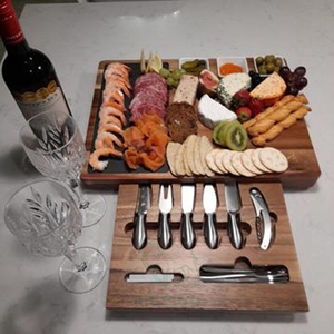 Juego de tablas de charcutería de madera de acacia de 11 piezas: diseño cuadrado fácil de usar con cajón, tabla de queso Premium - Product Image 2