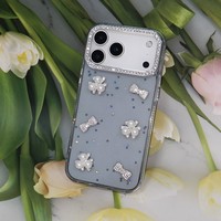 Coque de téléphone 3D avec fleurs en perles, strass et nœuds scintillants pour iPhone X/11/12/13/14/15/16/17 Redmi, antichoc, mignonne et protectrice pour filles