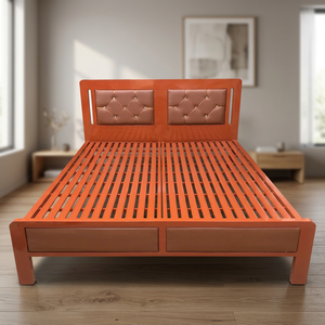 Cadre de lit moderne en fer avec sommier intégré, taille Queen (1,6 m x 2 m), finition imitation bois, design carré élégant et durable, mobilier d'hôtel - Product Image 3