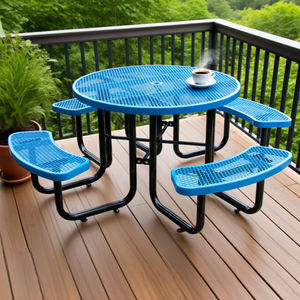 Conjunto de Mesa y Bancos de Comedor de Acero Moderno para Exteriores, Diseño Duradero para Restaurantes, Jardines, Patios y Áreas de <span class=keywords><strong>Picnic</strong></span> - Product Image 5