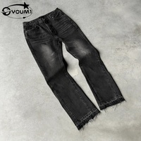 Fabricant de denim – Jean droit ample noir uni pour homme, style hip-hop vintage, effet usé, grandes tailles