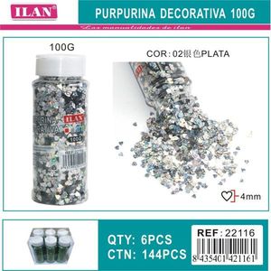 Glitter decorativo Ilan 100g a forma di cuore argentato per lavori artigianali - Product Image 1