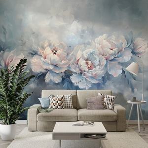 Carta da parati adesiva 3d <span class=keywords><strong>sfondo</strong></span> blu rosa dell'acquerello della peonia - Product Image 2