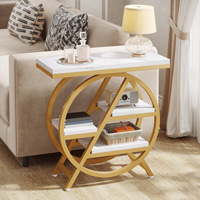 Table basse de style américain moderne rustique industriel, structure en métal géométrique, 3 niveaux, bois écologique, meubles de salon