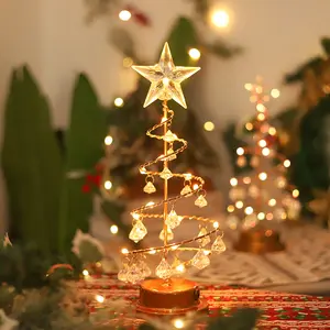 Luminária led para árvore de natal, ornamentos de funcionamento a bateria, presente de cristal, estrela, ferro de led, luz noturna de mesa