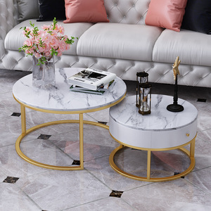 Simplicité nordique marbre Table basse ronde combinaison salon lumière luxe or fer avec tiroir canapé armoire - Product Image 5