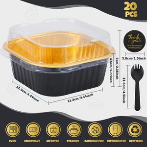 Moldes Desechables de Papel de Aluminio Cuadrados Negros y Dorados de 300 ml para Hornear, Contenedores de Alimentos para Catering de Aerolíneas - Product Image 3