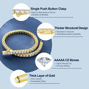 <span class=keywords><strong>Bracciale</strong></span> Tennis Classico <span class=keywords><strong>da</strong></span> 3mm 4mm Placcato Oro 14K, Elegante Idea Regalo con Zirconi AAAAA Taglio Rotondo, Stile Iced Out per Uomo e <span class=keywords><strong>Donna</strong></span> - Product Image 5