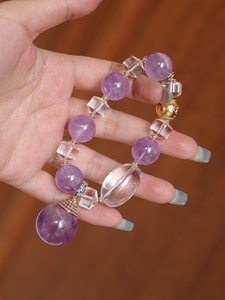 Pulsera de cuentas de amatista natural, brazalete de cristal con diamantes de imitación, cuentas redondas moradas, regalo de joyería - Product Image 5