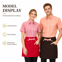 Chemise uniforme à manches courtes en fibre de polyester antibactérienne à carreaux, vêtement de travail décontracté pour l'hôtellerie, la restauration et le service