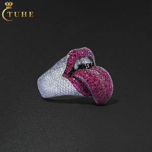 Pass Diamond <span class=keywords><strong>Tester</strong></span> Hiphop Sexy Tonglippen Ring Custom 925 Sterling Zilver Vvvs Moissanite Iced Out Lik Of Death Ring - Product Image 1