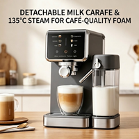 Machine à café semi-automatique à écran tactile, 135 jets de vapeur, réservoir d'eau amovible de 1L et carafe à lait, machine à café froid pour latte
