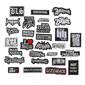 punk style white black varsity jacket motor bike iron on embroidered custom logo word patches