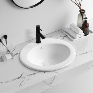 Lavabo Ovalado de Cerámica de Diseño Moderno <span class=keywords><strong>MUBI</strong></span>, Lavabo con un Solo Orificio para Grifo, Mueble de Baño Semiempotrado, Fácil Instalación - Product Image 1