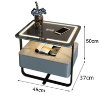 Table de Chevet Intelligente en Fer Forgé, Petite, Minimaliste et Moderne, Luxe Léger, Dalle de Roche, Bois Massif, avec Recharge sans Fil pour Chambre