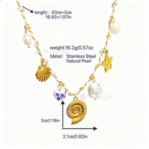 قلادة عصرية من موسز جويلز بتصميم هندسي على شكل صدفة بحرية وسلحفاة بحرية، مصنوعة من اللؤلؤ الطبيعي والفولاذ المقاوم للصدأ غير القابل للتآكل - Product Image 4