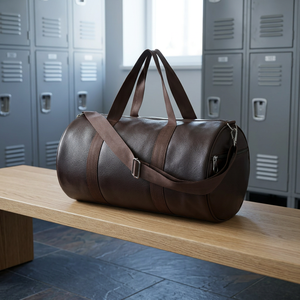 Vintage Genuine Leather Barrel-Shaped Duffle Bag Custom Logo Zipper Closure Single Handle Unisex Gym Use Other Capacity Shoulder - Product Image 1