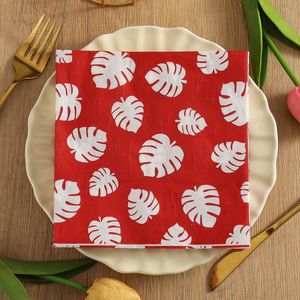 Printed Paper Napkins 330mm 2-Ply Themed Party Disposable Red Monstera Pattern 20 Sheets Per Pack - Product Image 3