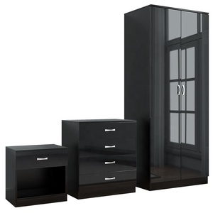 Melamine <strong>Wood</strong> Black High Gloss Laminate Bedroom Wardrobe <strong>Cupboard</strong> - Product Image 6