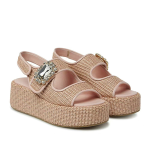 Sandales à semelle épaisse et plate pour femmes, avec bride arrière et boucles, tige tressée, mules d'été à bout ouvert, chaussures compensées à plateforme pour filles - Product Image 3