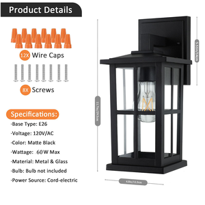 2-Pack Matzwarte Buitenwandlampen Waterdichte Buitenmuurlantaarns Heldere Glazen Tinten Voor Veranda Garage Front - Product Image 4