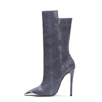 Chengdu fait à la main femmes talons hauts large mollet PU serpent supérieur dames bottes d'hiver chaussures