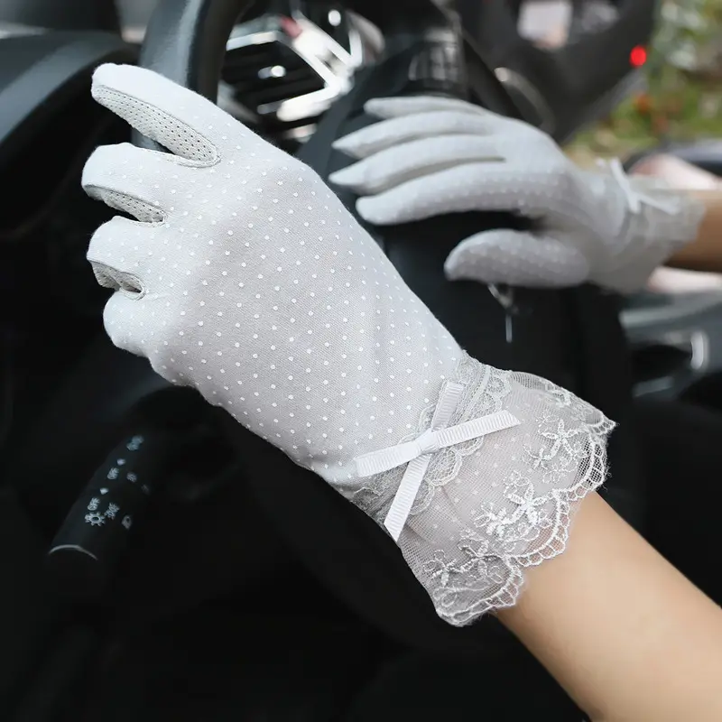 Wholesale Lace edge Summer Sun protection UV ladies Gloves For touchscreen outdoor riding Women Driving Gloves