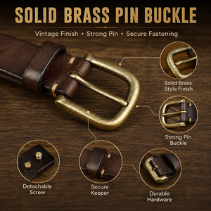 Factory Custom Logo 4mm Thick <strong>Vintage</strong> Luxury Full Grain Cowhide Men's Genuine Leather <strong>Belt</strong> With Solid Brass Buckle - Product Image 3