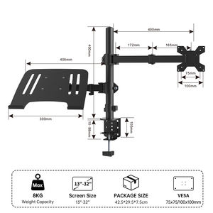Penyangga Laptop & <span class=keywords><strong>Monitor</strong></span> Combo KHCOOHOO dari Baja Paduan dengan Lengan Putar untuk Layar 27 inci, Beban 8KG per Lengan (Ready Stock) - Product Image 2