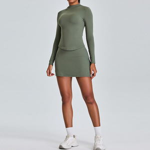 Body de yoga y mono sexy de una pieza para mujer Pure Desire, ajustado, de manga larga, con falda y pantalón <span class=keywords><strong>culotte</strong></span>, que realza la cadera - Product Image 6