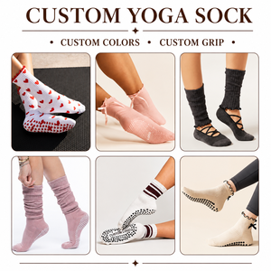 Chaussettes de Pilates personnalisées pour femmes avec sangles, antidérapantes, chaussettes de yoga à motif cœur, chaussettes de cheville tricotées OEM - Product Image 5