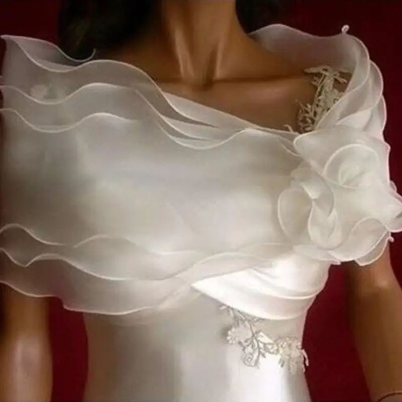 เสื้อคลุมแต่งงานผ้าทูลหลายชั้นสำหรับเจ้าสาว,เสื้อคลุมสั้นผ้าชีฟองสีขาวงามสง่าลายดอกไม้อุปกรณ์เสริมสำหรับงานแต่งงาน