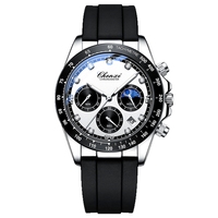 Nouvelle montre multifonctionnelle pour homme avec bracelet en silicone, trois cadrans, six aiguilles, phases lunaires, étanche, pour affaires et occasions décontractées