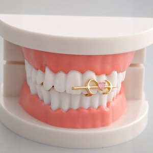 Grillz en forme de cœur, or et argent, sertis de pierres, pour soirée, unisexe, grillz de qualité supérieure - Product Image 1