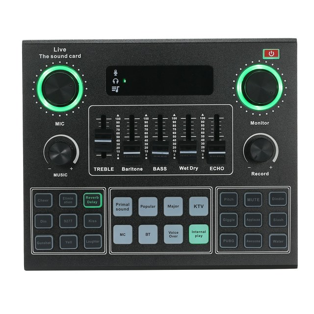 V9 Live Sound Card BT Accompaniment Audio Mixer with Sound Effects Broadcasting Recording Network Singing on Phones Laptop