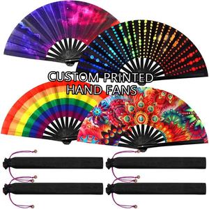พัดมือพับลายโลโก้แบบกำหนดเอง ทำจากไม้ไผ่ สำหรับงานเทศกาลดนตรีเรฟ เหมาะสำหรับผู้ชาย/ผู้หญิง ใช้เต้นรำ งานดนตรี ปาร์ตี้ การแสดง ของตกแต่ง และเป็นของขวัญ - Product Image 5