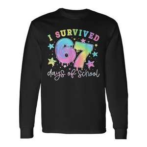 Sobreviví a 67 días de la escuela, camiseta de manga larga para profesores, estudiantes, camiseta con memes - Product Image 1