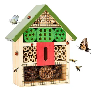 Pollinating Insect Hotel for Carpenter Bee Butterfly Ladybugs Live Wooden Mason Bee Butterfly Ladybug House