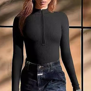 Body da donna a maniche lunghe 2025, slim fit, a costine, intero, con cerniera frontale, nuovo modello aderente, alla moda - Product Image 4
