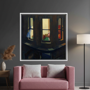 Modernist Home Decor: Printed Canvas Artwork Inspired by Night Windows,WHITE <b>FRAMED</b> CANVAS - Product Image 3