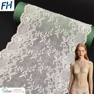 8570#White Black Lace Custom Colors Big Flower Stretch Lace Fabric for Women Lingerie Underwear